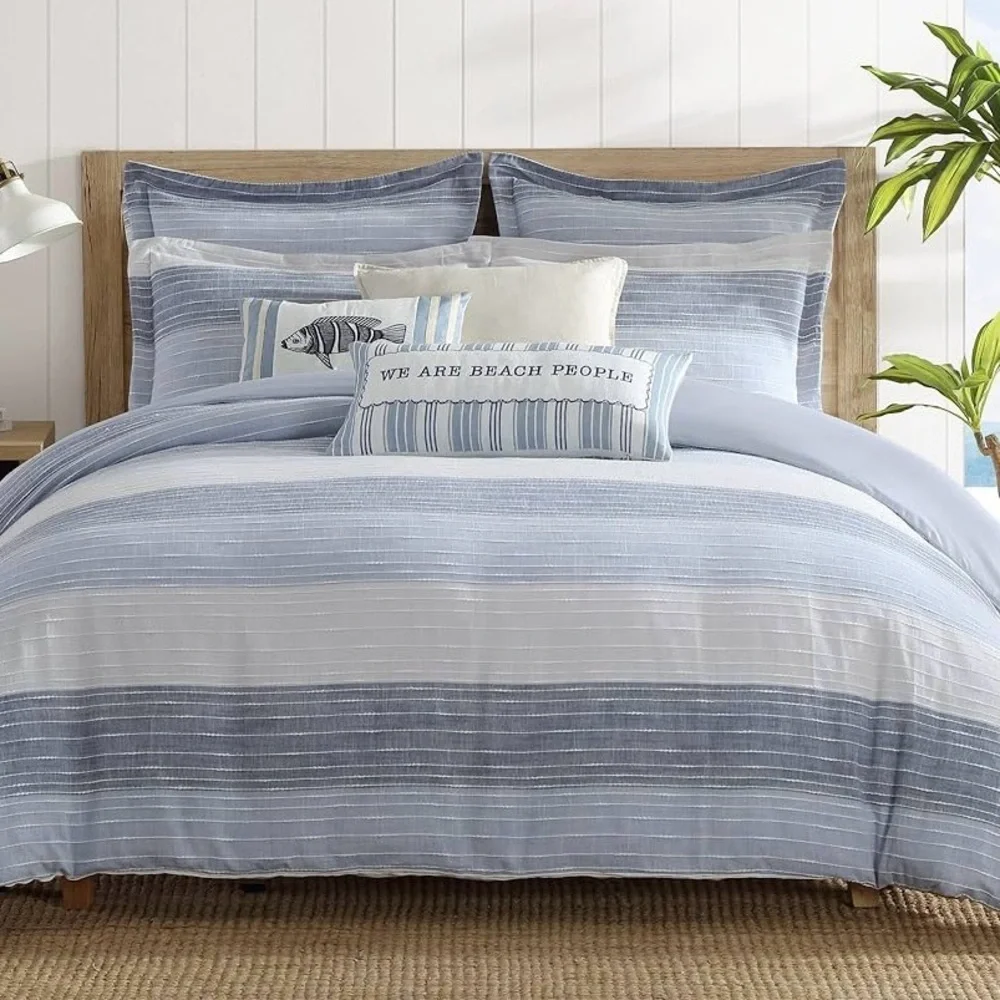 Levtex Home - Sand Stripes Blue Comforter Set - King Jaquard Stripe - Cotton